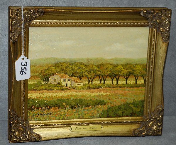 Carol Cadowski oil on canvas of house: Carol Cadowski oil on canvas of house, Hollywood Florida artist best known for house piantings. Site size H:7" W:9"