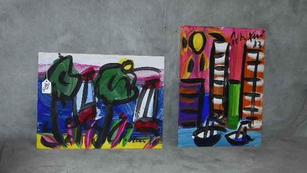 Pair Peter Keil oil on boards: Pair Peter Keil oil on boards both signed . H:16" W:12"