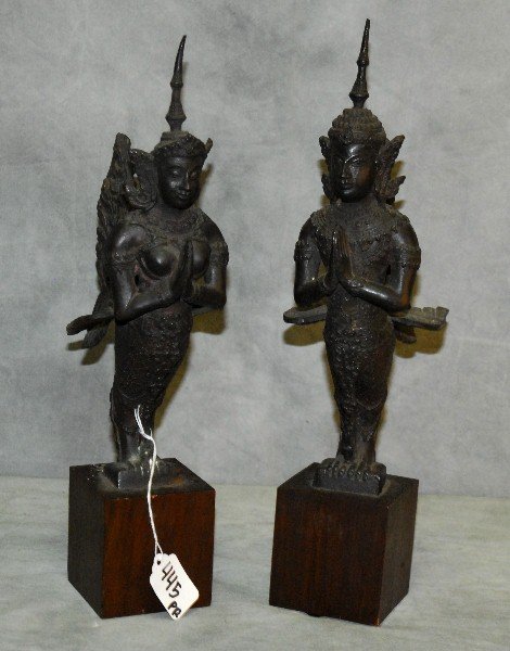 Pair bronze Thai winged figures. H:15": Pair bronze Thai winged figures. H:15"