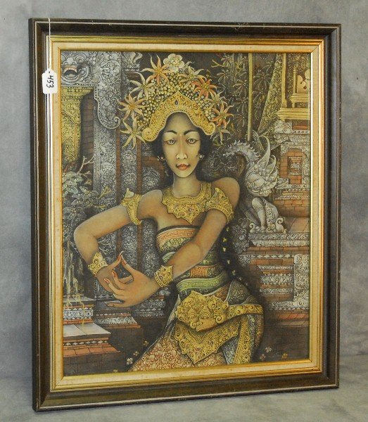 Indonesian painting on canvas. Site Size H:23" W:19": Indonesian painting on canvas. Site Size H:23" W:19"