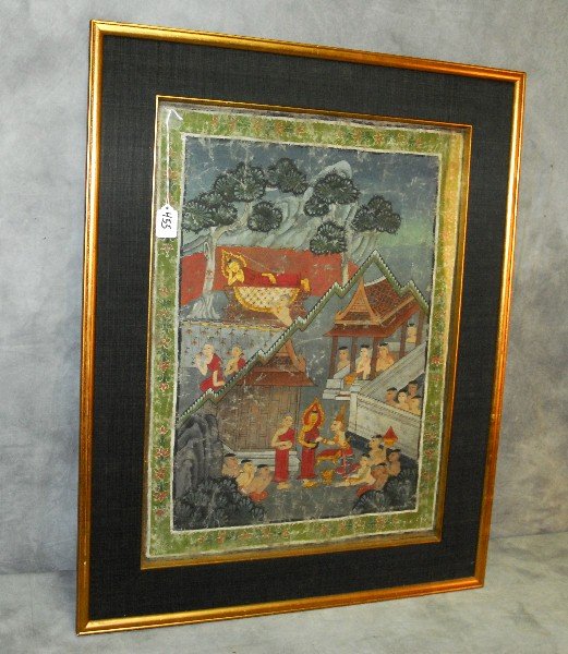 Antique Thai painting on cloth. Site size H:25": Antique Thai painting on cloth. Site size H:25" W:18.25"