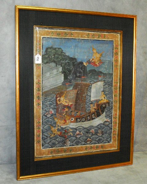 Antique Thai painting on cloth. Site size H:25": Antique Thai painting on cloth. Site size H:25" W:18.25"