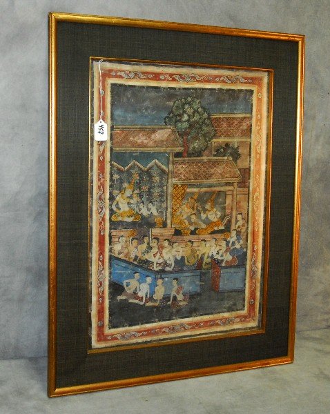Antique Thai painting on cloth. Site size H:25": Antique Thai painting on cloth. Site size H:25" W:17.75"