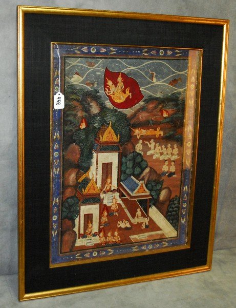 Antique Thai painting on cloth. site size H:24": Antique Thai painting on cloth. site size H:24" W:17.75"