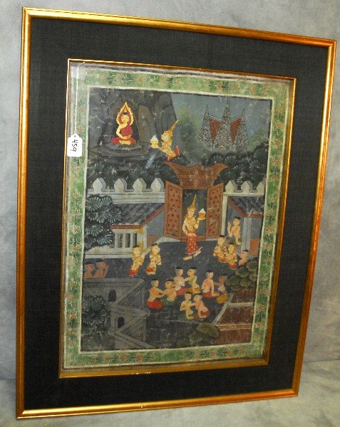 Antique Thai painting on cloth. Site size H:35": Antique Thai painting on cloth. Site size H:35" W:18.25"