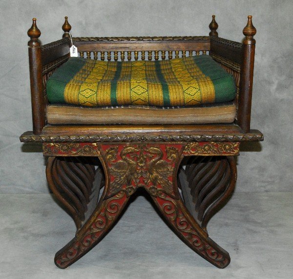 Thai carved wood elephant chair. H:28.5" W:26" D:23.5": Thai carved wood elephant chair. H:28.5" W:26" D:23.5"