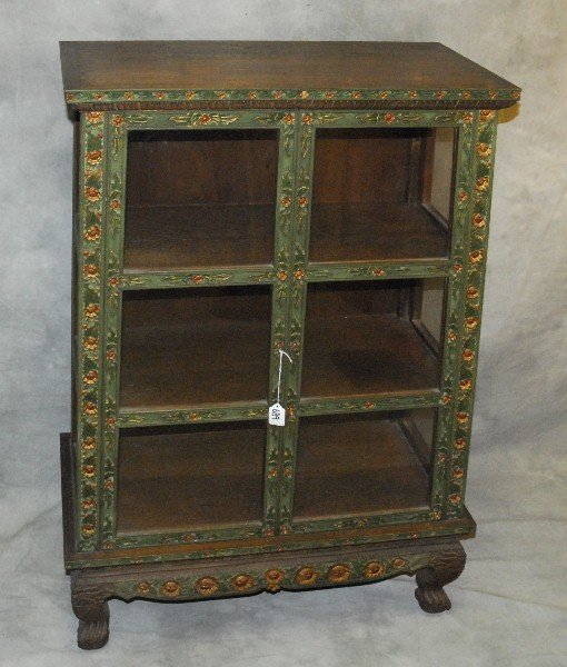 Indonesian painted 2 door cabinet. H:42.5" W:31" D:17": Indonesian painted 2 door cabinet. H:42.5" W:31" D:17"
