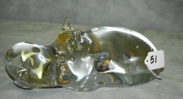 Murano glass Hippo artist signed (Elio Raffaeli, b.: Murano glass Hippo artist signed (Elio Raffaeli, b. 1936). H:3. 75" L:10".