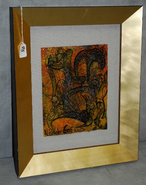 Alexander Gore oil on artist made material in a shadow: Alexander Gore oil on artist made material in a shadow box frame. Overall size H:20"W:16".