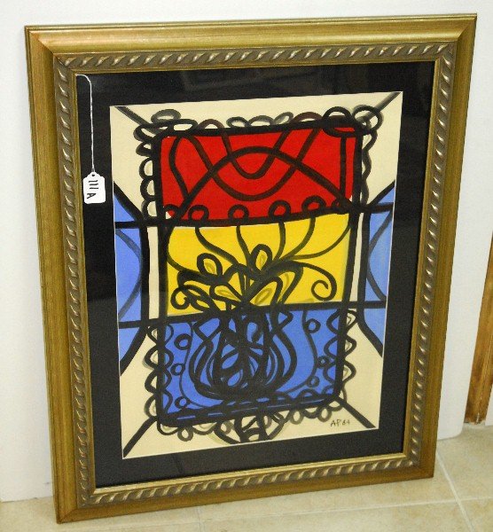 Amelia Pelaez (Cuban, 1896-1968) Framed Gouache: Amelia Pelaez (Cuban, 1896-1968) Framed Gouache painting signed and dated lower rightAP. '64. Site size H:21" W:15. 5".