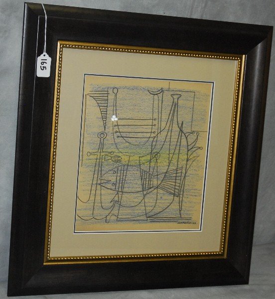 Mario Carreno (1913 - 1990) Drawing on paper signed and: Mario Carreno (1913 - 1990) Drawing on paper signed and dated lower right Carreno - '49. Site size H:12" W:10. 5".