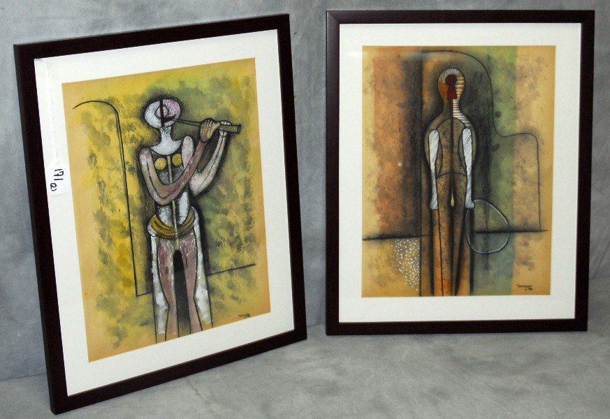 Rufino Tamayo (Mexican 1899 - 1991) Pr of watercolor: Rufino Tamayo (Mexican 1899 - 1991) Pr of watercolor and charcoals on paper both signedand dated lower right. Site Size H:15" W:11".
