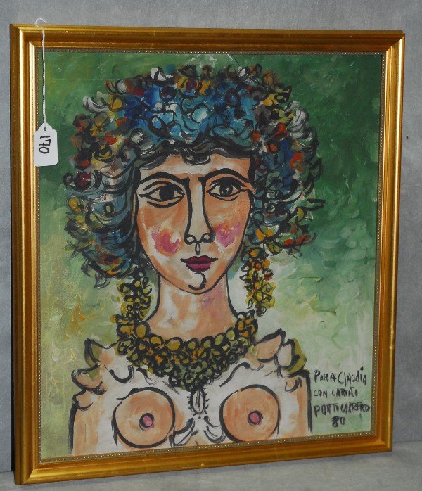 Rene Portocarrero (Cuban 1912-1985). Oil on board of: Rene Portocarrero (Cuban 1912-1985). Oil on board of nude woman . Site size H:17.25" W:15.5"
