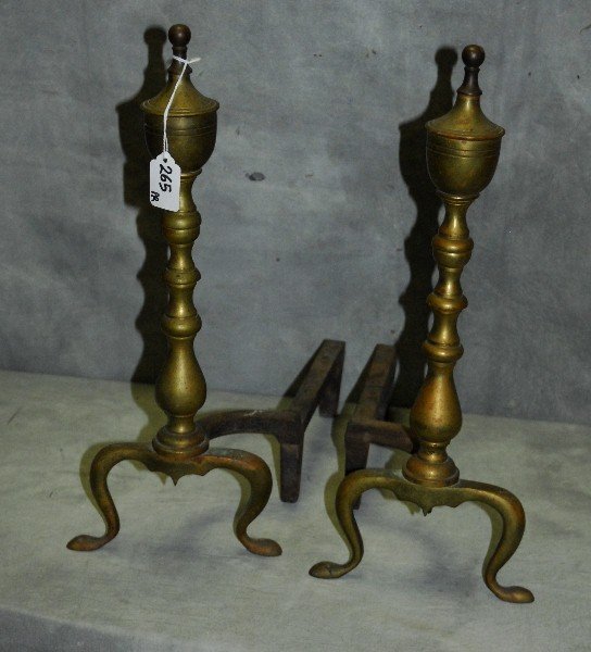 Pair 19th C bronze fireplace andirons. H:17.5" D:14.5": Pair 19th C bronze fireplace andirons. H:17.5" D:14.5"