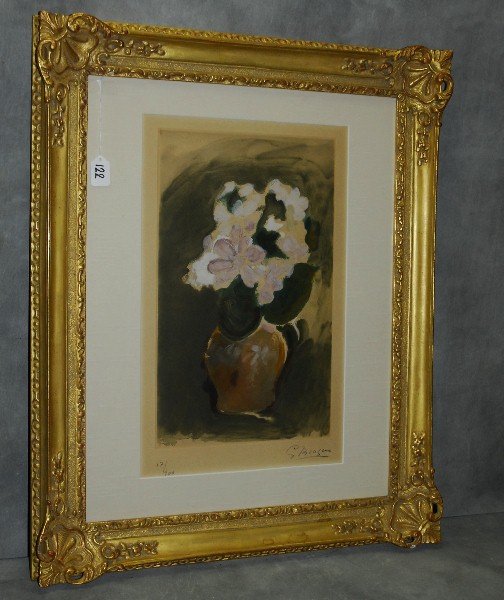 Georges Braque (French 1882-1963) pencil signed litho: Georges Braque (French 1882-1963) pencil signed litho in colors. Titled "Les Amaryllis 1958" on arches paper and numbered 17/300. site size H:21.25" W:13.25"