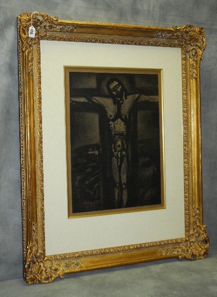 Georges Rouault (French 1871-1958) Etching of Christ on: Georges Rouault (French 1871-1958) Etching of Christ on cross. Site size H:23.75" W:17"