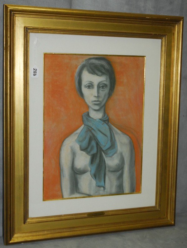 Jean Pierre Cassigneul (1935-) pastel on paper portrait: Jean Pierre Cassigneul (1935-) pastel on paper portrait of a nude signed lower left. site size H:21" W:15.75"