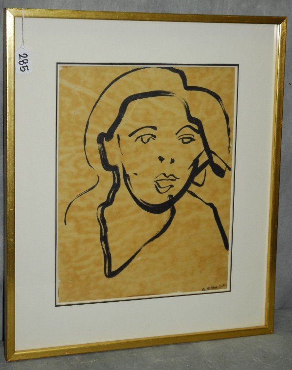 Robert De Niro Sr. (1922-1993) Chinese brush ink: Robert De Niro Sr. (1922-1993) Chinese brush ink portrait signed lower right . site size H:15.75" W:12.25"