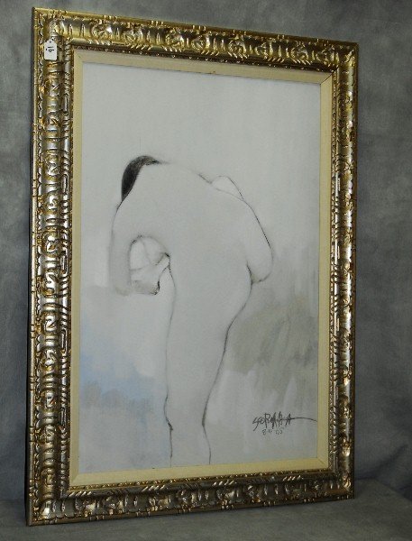 Anthony Scornavacca oil on canvas black and white nude: Anthony Scornavacca (1926 - 1986) oil on canvas black and white nude signed and lower right. site size H:36" W:24.25"