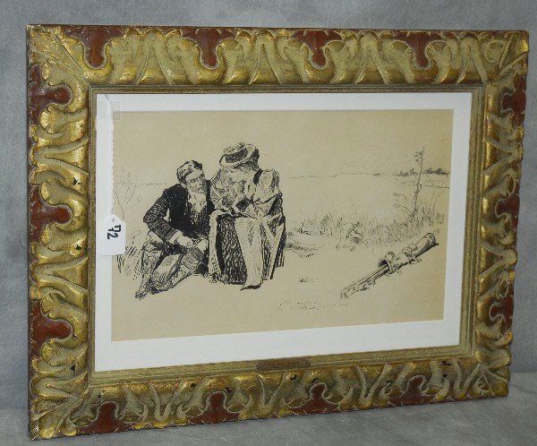 Charles Dana Gibson ink on paper ( 1867-1944 ) of: Charles Dana Gibson ink on paper ( 1867-1944 ) of golfers. Site size H:9.75" W:15.75"