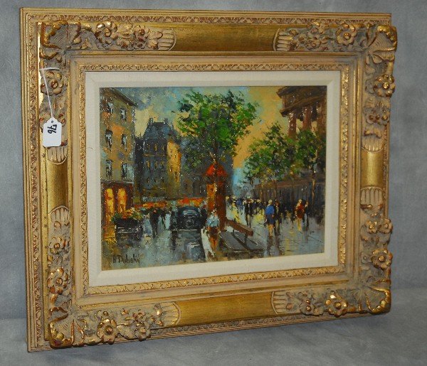 A. Dubsky Paris street scene signed lower left. Site: A. Dubsky Paris street scene signed lower left. Site size H:11.5" W:15.5" oil on board.