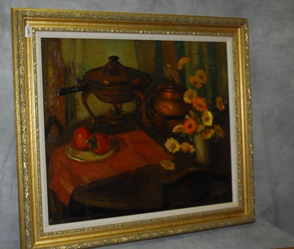 Nell Walker Warner (1891-1970 Carmel,Ca) oil on canvas: Nell Walker Warner (1891-1970 Carmel,Ca) oil on canvas still life signed lower left. Site size H:26.25" W:30.25"