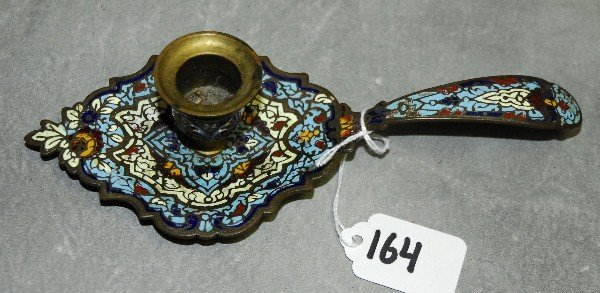 French Champleve chamber stick. L:8.25": French Champleve chamber stick. L:8.25"