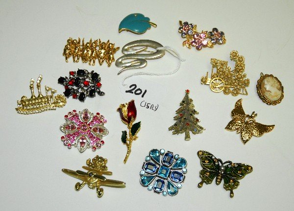 Lot Of Costume Jewelry: Lot Of Costume Jewelry. 15 various pins