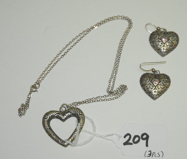 Sterling silver Heart necklace and earrings: Sterling silver Heart necklace and sterling silver earrings.