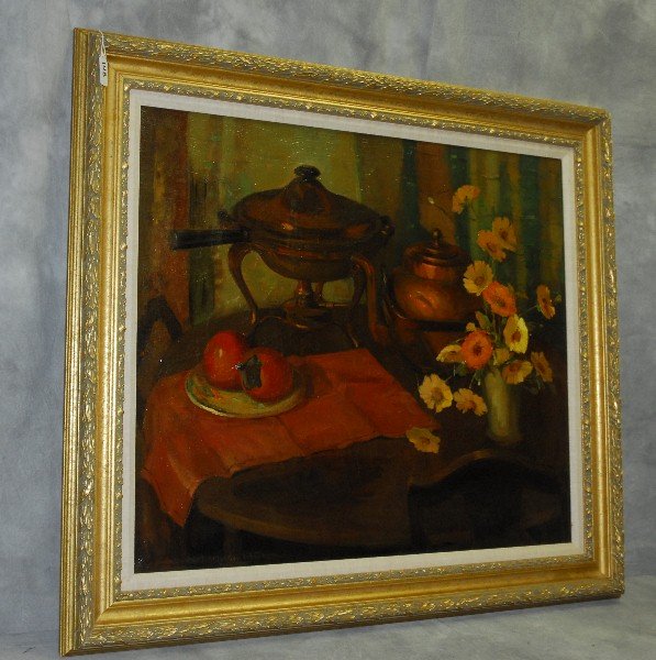 Nell Walker Warner (1891-1970 Carmel,Ca) oil on canvas: Nell Walker Warner (1891-1970 Carmel,Ca) oil on canvas still life signed lower left. Sitesize H:26.25" W:30.25"
