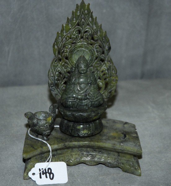 Chinese soapstone seated Buddha. H:8" W:5.25": Chinese soapstone seated Buddha. H:8" W:5.25"