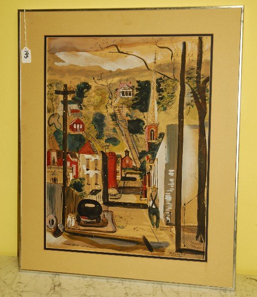 Mixed Media on paper titled " The Crooked Mile " signed: Mixed Media on paper titled " The Crooked Mile " and signed Herrmann. Site size H:23.25" W:17.75"