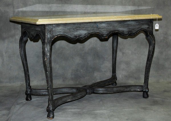 Marble Top Painted Wood Center Table. H:28" W:43" D:25": Marble Top Painted Wood Center Table. H:28" W:43" D:25"
