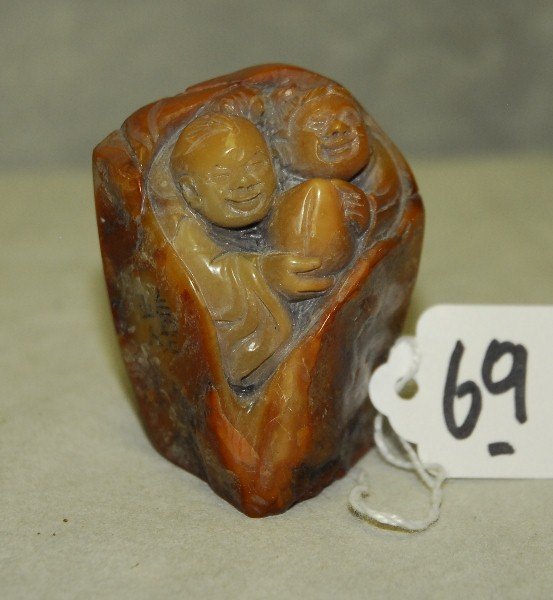 Chinese jade figural seal with signature on side.: Chinese jade figural seal with signature on side. H:2.5" W:2"