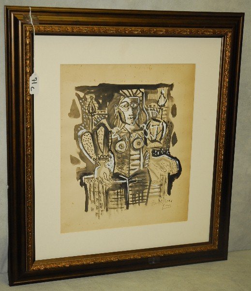 Picasso mixed media signed lower right. Site size: Picasso mixed media signed lower right. Site size H:14.5" W:12"