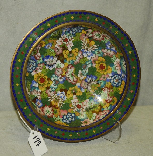 Chinese cloisonne plate marked China on bottom. D:9": Chinese cloisonne plate marked China on bottom. D:9"