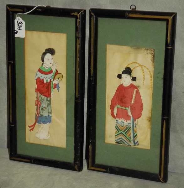 Pair Chinese paintings on paper.: Pair Chinese paintings on paper. H:14" W:7"