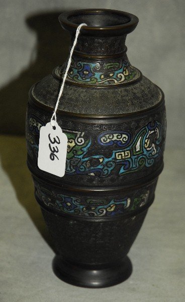 Bronze and champleve Japanese vase: Bronze and champleve Japanese vase. H:9"