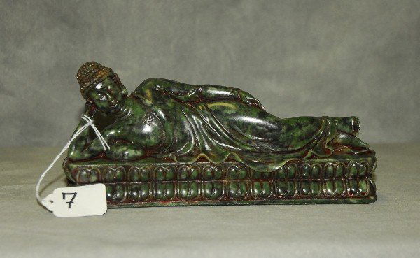 Chinese hardstone figure of a reclining Buddha. H:4.5" (1 of 2)