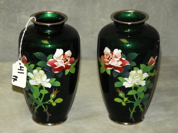 Pair Japanese cloisonne and silver enamel decorated (1 of 2)