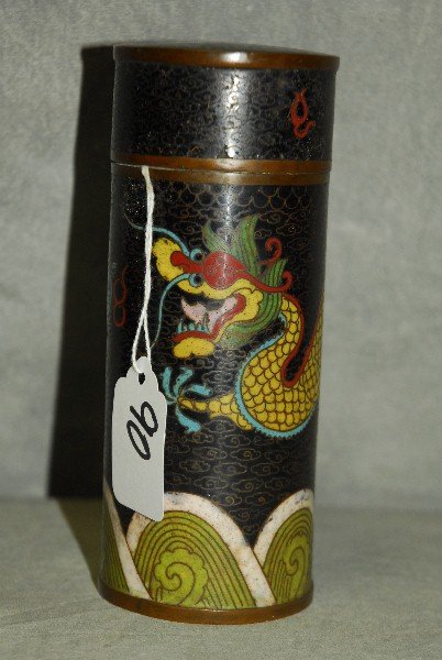 Antique Chinese tall cloisonne covered box. H:6.5" (1 of 4)