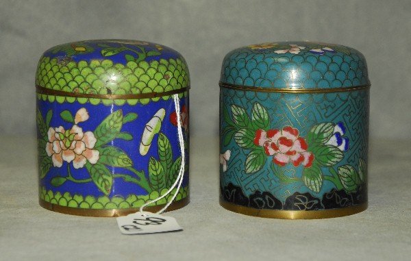 2 Chinese antique cloisonne covered boxes. H:3.5" D:3" (1 of 3)