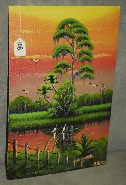 Al Black Florida Highwaymen artist oil on board signed: Al Black Florida Highwaymen artist oil on board signed lower right. H:18" W:11.75"