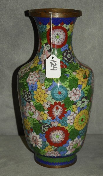 Chinese cloisonne vase marked China on bottom. H:12.5": Chinese cloisonne vase marked China on bottom. H:12.5"