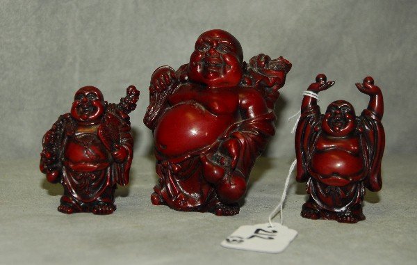 3 carved figures of Buddha's. largest H:3.5": 3 carved figures of Buddha's. largest H:3.5"