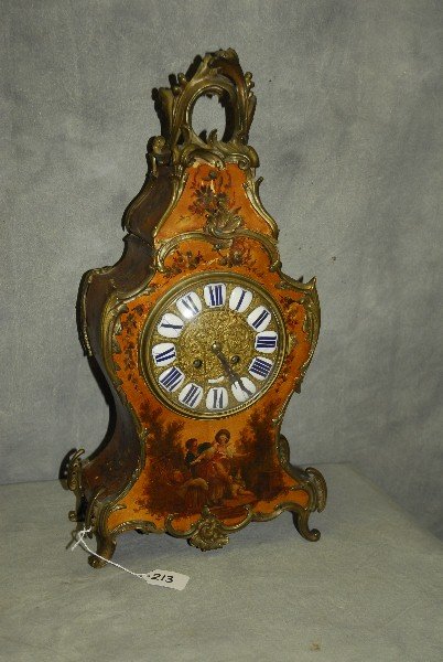 Louis XV style Verne Martin painted mantle clock. H:19" (1 of 5)
