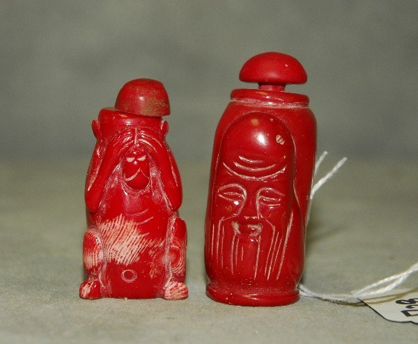 2 Chinese coral snuff bottles. H:2.5" (1 of 1)