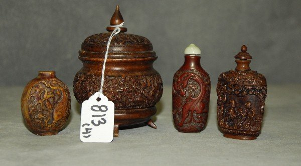 3 Chinese carved snuff bottles and a Chinese carved (1 of 3)