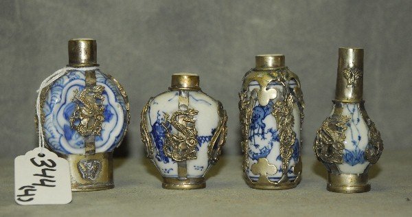 4 Chinese blue and white snuff bottles incased (1 of 1)