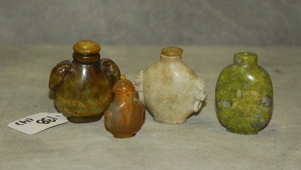 4 Antique Chinese hardstone snuff bottles. Largest (1 of 2)